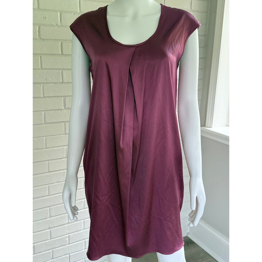 Ann Taylor 94% Silk Berry Shift Dress Small Minimalist Cap Sleeve - Picture 2 of 15